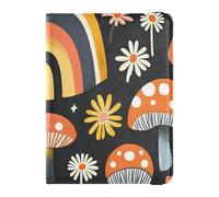 Leather Passport and Vaccine Card Wallet Combo Travel Passport Wallet Passport Holder Case for Men and Women Waterproof, Rainbow Mushroom Floral Decor, One Size, Modern