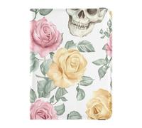 Leather Passport and Vaccine Card Wallet Combo Travel Passport Wallet Passport Holder Case for Travel Essential Waterproof, Floral Pattern with Skulls, One Size, Modern