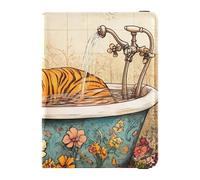 Leather Passport and Vaccine Card Wallet Combo Travel Passport Wallet Passport Holder for Men and Women Waterproof, Feline Monarch Bath Art Print, One Size, Modern