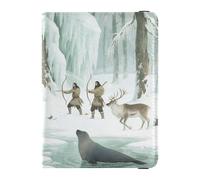 Leather Passport and Vaccine Card Wallet Combo Travel Passport Wallet Passport Holder for Men and Women Waterproof, Arctic Animal Scene, One Size, Modern