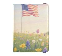 Leather Passport and Vaccine Card Wallet Combo Travel Passport Wallet Passport Holder for Men and Women Waterproof, 1-Flower Field Flag, One Size, Modern