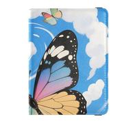 Leather Passport and Vaccine Card Wallet Combo Travel Passport Wallet Passport Holder for Men and Women Waterproof, Butterfly Sky Art, One Size, Modern