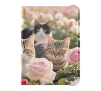 Leather Passport and Vaccine Card Wallet Combo Travel Passport Wallet Passport Holder for Men and Women Waterproof, Cats in Rose Field, One Size, Modern