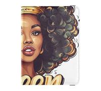 Leather Passport and Vaccine Card Wallet Combo Travel Passport Wallet With Vaccination Card Slot Passport Holder Combo with Vaccine Card Slot for Women and Men Waterproof, Afro Queen Crown Graphic Art