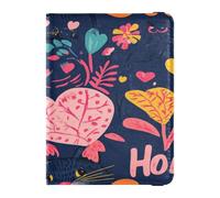 Leather Passport Card Holder Cover Combo Lightweight Wallet Combo for Women Men Family Document Organizer Holder Accessories Travel Valentines Day Floral Leaves Cats Sweet Home, Valentines Day Floral