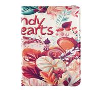 Leather Passport Card Holder Cover Combo Ultra Slim Passport Case for Women Girl Document Organizer Holder Accessories Travel Valentines Day Floral Leaves Red Love Heart Candy Hearts, Valentines Day