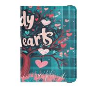 Leather Passport Card Holder Cover Combo Ultra Slim Wallet Combo for Women Girl Cute Passport Book Travel Essentials Valentines Day Tree Love Heart Candy Hearts, Valentines Day Tree Love Heart Candy
