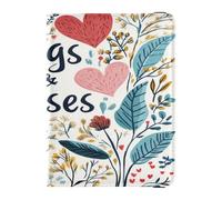 Leather Passport Card Holder Cover Combo Waterproof Passport Cover for Family Vacation Badge ID Vaccine Card Holder Wallet Travel Essentials Valentines Day Floral Leaves Hearts Hugs Kisses, Valentines