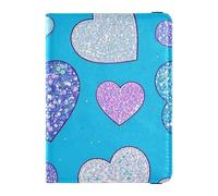 Leather Passport Cover with Heart Pattern and Sequins - For Women - Lightweight - Fake Glitter - Blue - One Size - Fake Glitter Cartoon Heart Blue, 1 Size, Blue Heart Cartoon Sequins, 1 Size, Blue