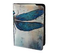 Leather Passport Holder Cover Case Art Blue Dragonfly Print Eco-Friendly Genuine Leather Travel Essentials