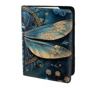 Leather Passport Holder Cover Case Art Blue Dragonfly Print Eco-Friendly Genuine Leather Travel Essentials