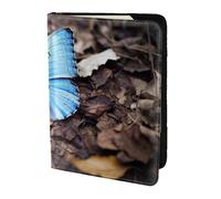 Leather Passport Holder Cover Case Beautiful blue butterfly Print Eco-Friendly Genuine Leather Travel Essentials