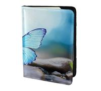 Leather Passport Holder Cover Case Beautiful blue butterfly3 Print Eco-Friendly Genuine Leather Travel Essentials