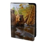 Leather Passport Holder Cover Case beaver working1 Print Eco-Friendly Genuine Leather Travel Essentials