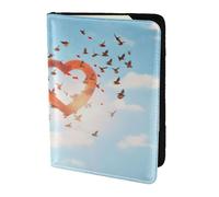 Leather Passport Holder Cover Case Bird Love Heart Art Print Eco-Friendly Genuine Leather Travel Essentials