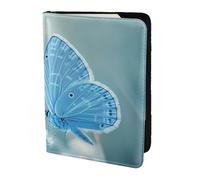 Leather Passport Holder Cover Case Blue Butterfly Print Eco-Friendly Genuine Leather Travel Essentials