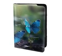 Leather Passport Holder Cover Case blue butterfly Print Eco-Friendly Genuine Leather Travel Essentials