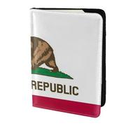 Leather Passport Holder Cover Case California State Flag Print Eco-Friendly Genuine Leather Travel Essentials