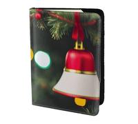 Leather Passport Holder Cover Case Christmas Tree and Bell Print Eco-Friendly Genuine Leather Travel Essentials