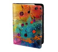 Leather Passport Holder Cover Case Colorful Music Notes Print Eco-Friendly Genuine Leather Travel Essentials