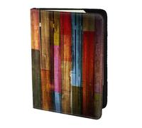 Leather Passport Holder Cover Case Colorful Painted Wood Print Eco-Friendly Genuine Leather Travel Essentials