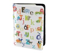 Leather Passport Holder Cover Case Colourful Animal Alphabet Print Eco-Friendly Genuine Leather Travel Essentials