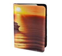 Leather Passport Holder Cover Case Cruise Ship Sailing in the Ocean with Sunset Following Print Eco-Friendly Genuine Leather Travel Essentials