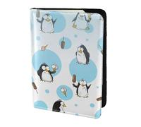Leather Passport Holder Cover Case Cute Penguins Print Eco-Friendly Genuine Leather Travel Essentials