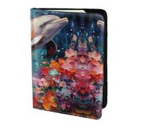 Leather Passport Holder Cover Case Dolphins Flowers Sea Starfish Coral Seashell Print Eco-Friendly Genuine Leather Travel Essentials