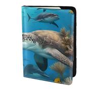Leather Passport Holder Cover Case Dolphins Sea Turtle Shark Print Eco-Friendly Genuine Leather Travel Essentials