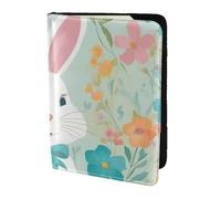 Leather Passport Holder Cover Case Easter Bunny Floral Print Eco-Friendly Genuine Leather Travel Essentials
