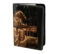 Leather Passport Holder Cover Case elfs house Print Eco-Friendly Genuine Leather Travel Essentials