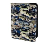 Leather Passport Holder Cover Case Fish pattern Print Eco-Friendly Genuine Leather Travel Essentials
