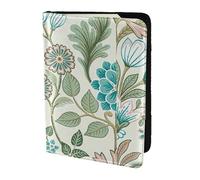 Leather Passport Holder Cover Case Green flower. Print Eco-Friendly Genuine Leather Travel Essentials