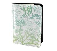 Leather Passport Holder Cover Case Green Sea Blue Seaweed Print Eco-Friendly Genuine Leather Travel Essentials