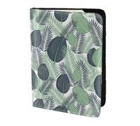 Leather Passport Holder Cover Case Green Tropical Leaves Print Eco-Friendly Genuine Leather Travel Essentials