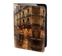 Leather Passport Holder Cover Case Oil Painting Paris Street Scene Eiffel Tower Print Eco-Friendly Genuine Leather Travel Essentials