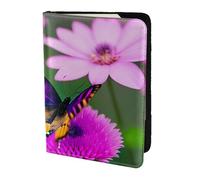 Leather Passport Holder Cover Case Purple butterfly and flowers Print Eco-Friendly Genuine Leather Travel Essentials