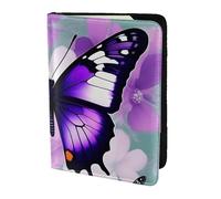 Leather Passport Holder Cover Case Purple Butterfly Print Eco-Friendly Genuine Leather Travel Essentials