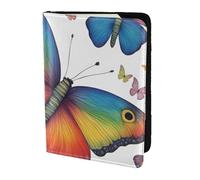 Leather Passport Holder Cover Case Rainbow Butterfly Print Eco-Friendly Genuine Leather Travel Essentials