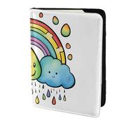 Leather Passport Holder Cover Case Rainbow Cloud Raindrop Print Eco-Friendly Genuine Leather Travel Essentials