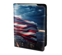 Leather Passport Holder Cover Case Red Blue Stars American Print Eco-Friendly Genuine Leather Travel Essentials
