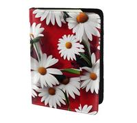 Leather Passport Holder Cover Case Red Flower and White Daisy Print Eco-Friendly Genuine Leather Travel Essentials