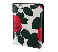Leather Passport Holder Cover Case Rustic Red Rose Print Eco-Friendly Genuine Leather Travel Essentials
