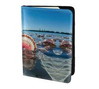 Leather Passport Holder Cover Case Starfish Seashell Sandy Beach Theme Print Eco-Friendly Genuine Leather Travel Essentials