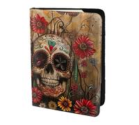 Leather Passport Holder Cover Case sugar skulls butterfly Print Eco-Friendly Genuine Leather Travel Essentials