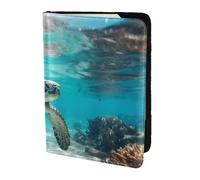 Leather Passport Holder Cover Case Swimming Tortoise Sea Print Eco-Friendly Genuine Leather Travel Essentials