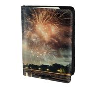 Leather Passport Holder Cover Case Towers Fireworks Print Eco-Friendly Genuine Leather Travel Essentials
