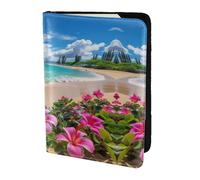 Leather Passport Holder Cover Case Tropical beach plant theme Print Eco-Friendly Genuine Leather Travel Essentials