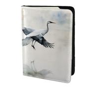 Leather Passport Holder Cover Case two Japanese cranes flying Print Eco-Friendly Genuine Leather Travel Essentials